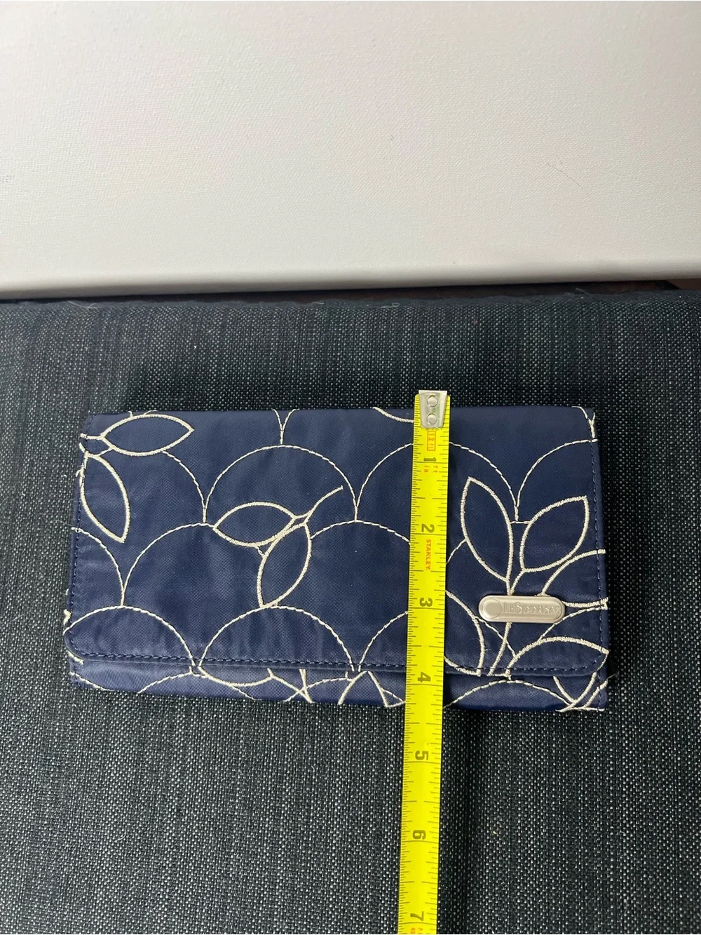 LeSportsac Navy Trifold Wallet with Embroidered Lead Pattern Nylon